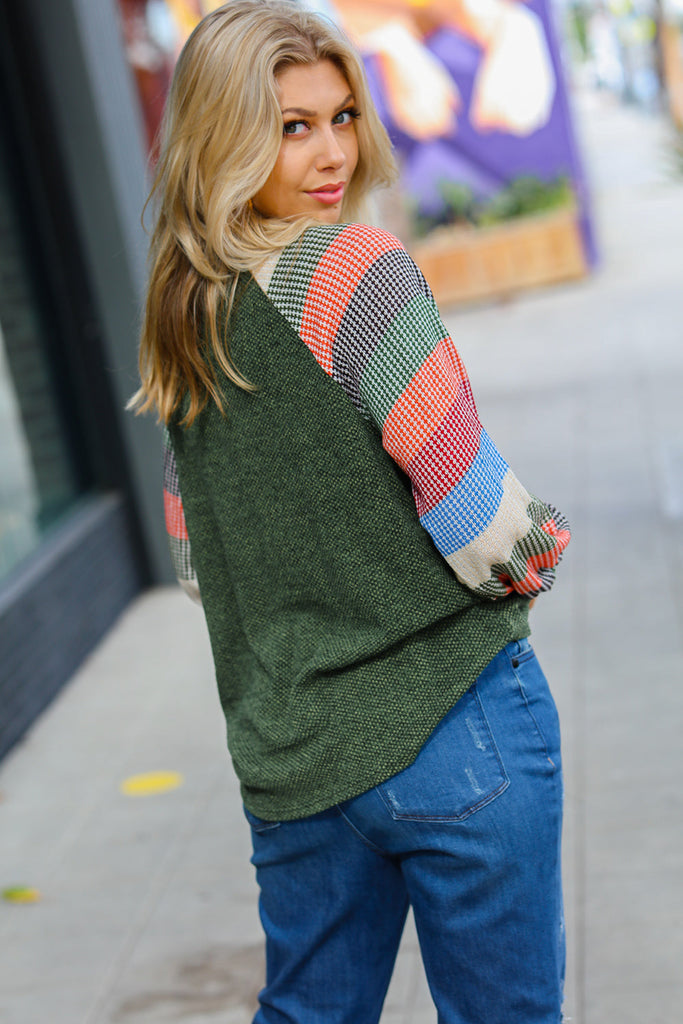 Carry On Forest Green Stripe Textured Knit Top-Timber Brooke Boutique, Online Women's Fashion Boutique in Amarillo, Texas