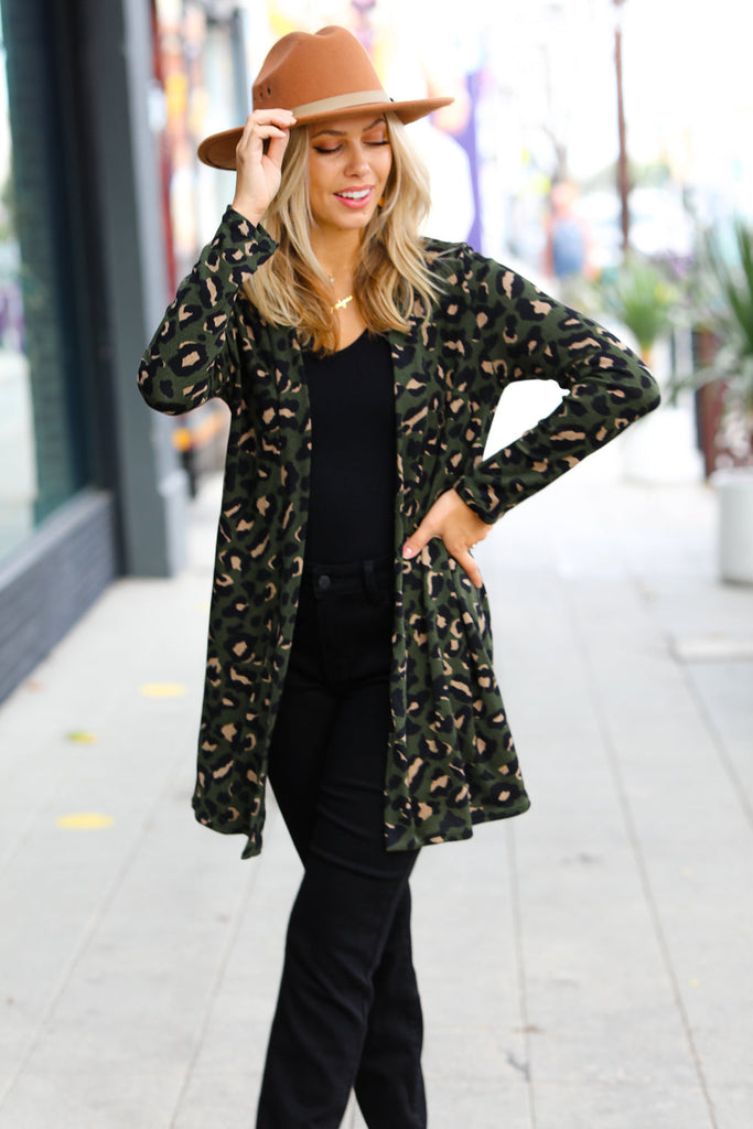 Weekend Envy Olive Animal Print Open Cardigan-Timber Brooke Boutique, Online Women's Fashion Boutique in Amarillo, Texas