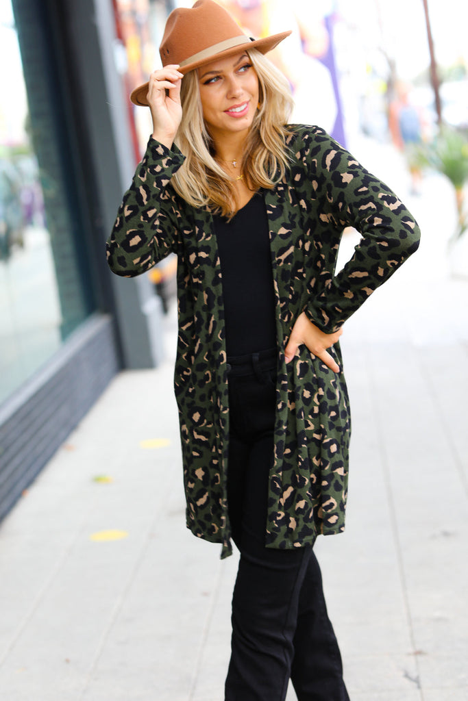 Weekend Envy Olive Animal Print Open Cardigan-Timber Brooke Boutique, Online Women's Fashion Boutique in Amarillo, Texas