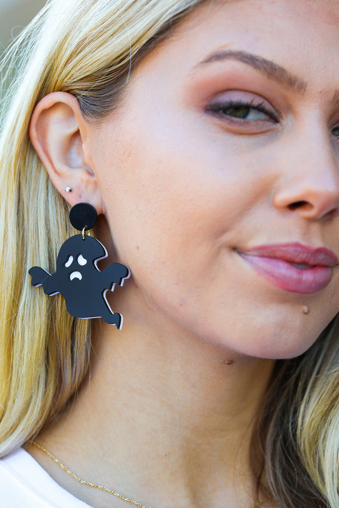 Halloween Black Ghost Acylic Dangle Earrings-Jewelry-Timber Brooke Boutique, Online Women's Fashion Boutique in Amarillo, Texas