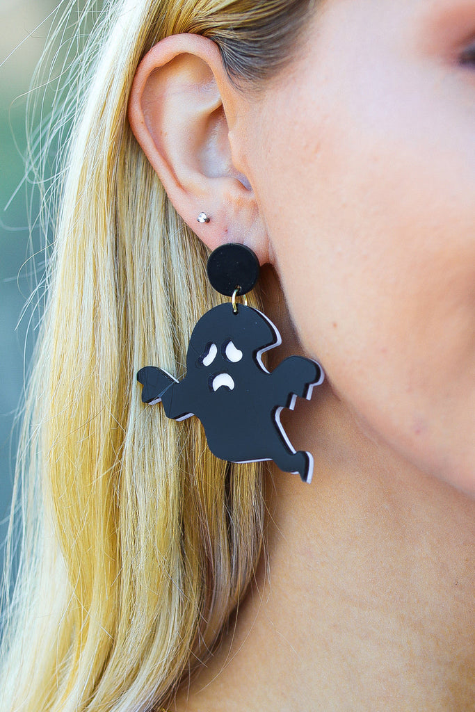Halloween Black Ghost Acylic Dangle Earrings-Jewelry-Timber Brooke Boutique, Online Women's Fashion Boutique in Amarillo, Texas