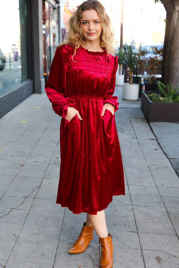 Be Your Own Star Ruby Mock Neck Velvet Dress-Timber Brooke Boutique, Online Women's Fashion Boutique in Amarillo, Texas