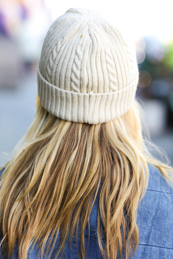 Oatmeal Cable Knit Beanie-Timber Brooke Boutique, Online Women's Fashion Boutique in Amarillo, Texas