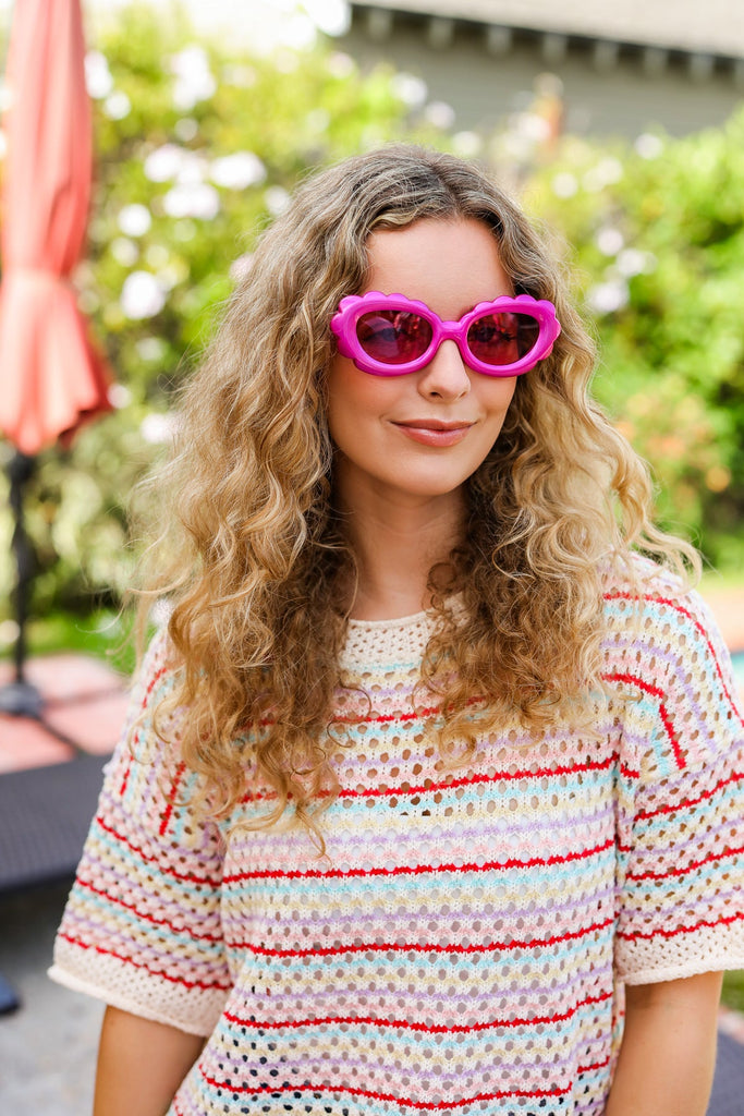 Fuchsia Oval Cat Eye Scalloped Sunglasses-Timber Brooke Boutique, Online Women's Fashion Boutique in Amarillo, Texas