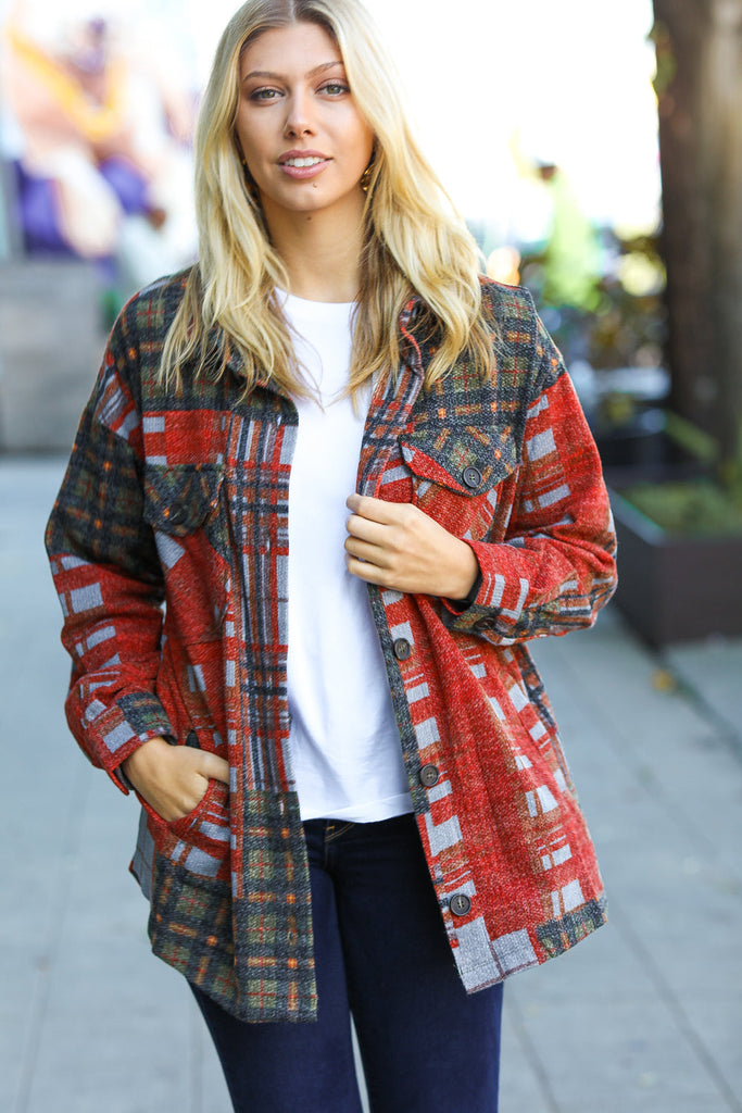 All I Have Hunter Green Plaid Jacquard Oversize Shacket-Timber Brooke Boutique, Online Women's Fashion Boutique in Amarillo, Texas