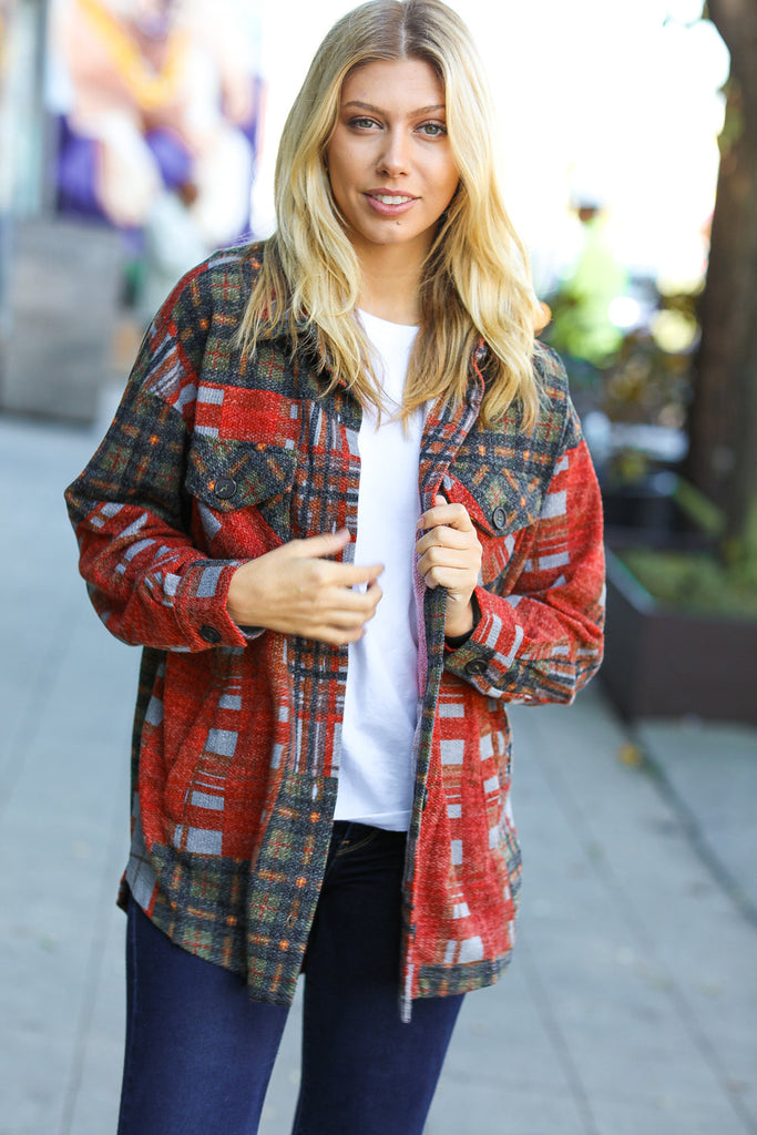 All I Have Hunter Green Plaid Jacquard Oversize Shacket-Timber Brooke Boutique, Online Women's Fashion Boutique in Amarillo, Texas