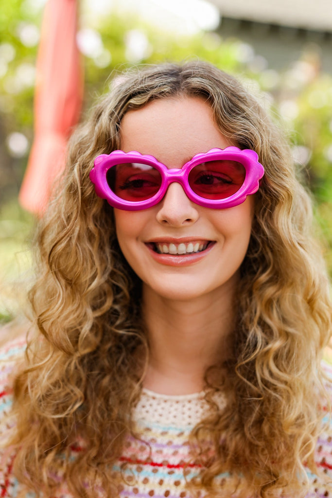 Fuchsia Oval Cat Eye Scalloped Sunglasses-Timber Brooke Boutique, Online Women's Fashion Boutique in Amarillo, Texas