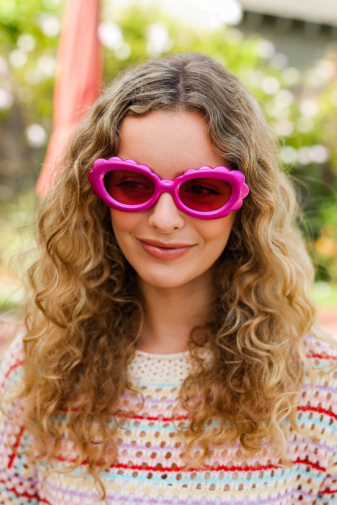 Fuchsia Oval Cat Eye Scalloped Sunglasses-Timber Brooke Boutique, Online Women's Fashion Boutique in Amarillo, Texas