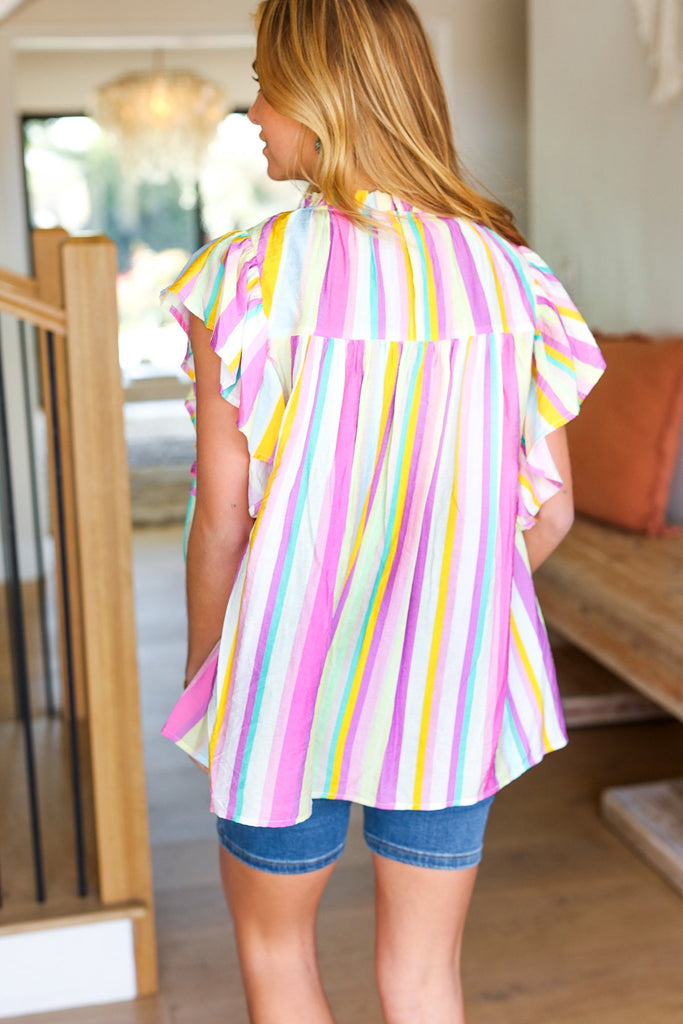 Perfectly You Multicolor Striped Shirred Yoke Mock Neck Top-Timber Brooke Boutique, Online Women's Fashion Boutique in Amarillo, Texas