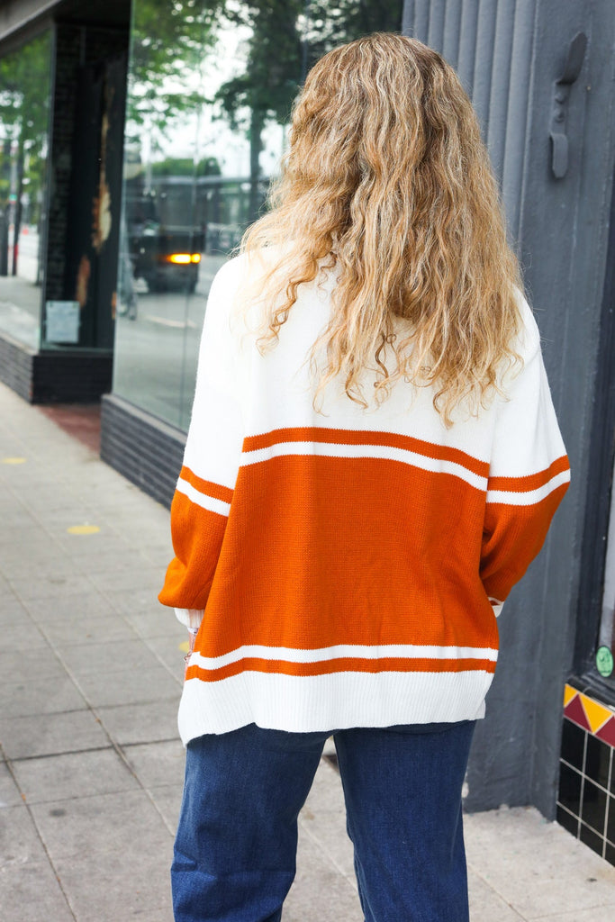 Game Day Burnt Orange "T" Embroidered Cardigan-Timber Brooke Boutique, Online Women's Fashion Boutique in Amarillo, Texas