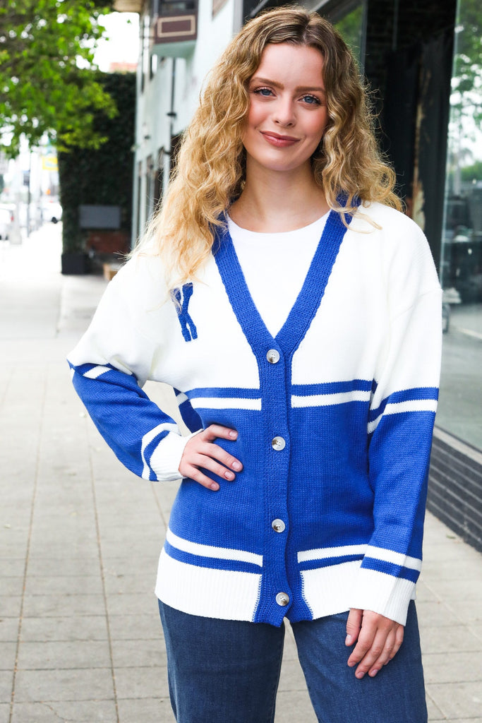 Game Day Blue "K" Embroidered Cardigan-Timber Brooke Boutique, Online Women's Fashion Boutique in Amarillo, Texas