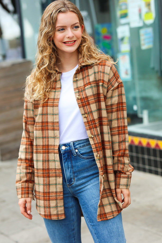 All Bets Off Taupe Flannel Plaid Fringe Jacket-Timber Brooke Boutique, Online Women's Fashion Boutique in Amarillo, Texas