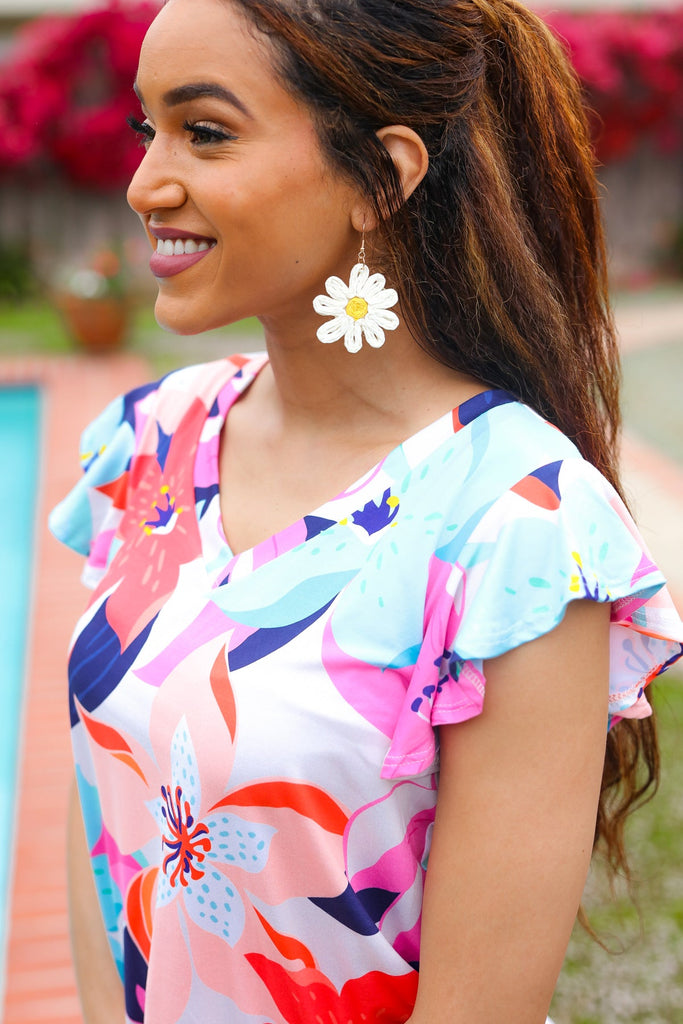 Ivory Daisy Flower Straw Dangle Earrings-Timber Brooke Boutique, Online Women's Fashion Boutique in Amarillo, Texas