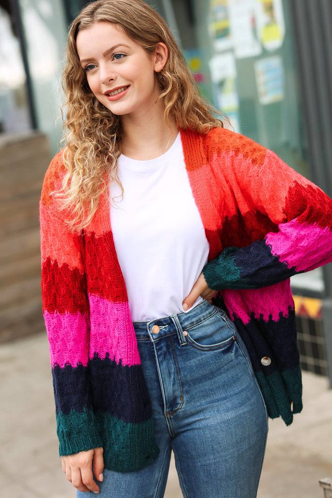Make Your Day Magenta Honeycomb Knit Button Down Cardigan-Timber Brooke Boutique, Online Women's Fashion Boutique in Amarillo, Texas