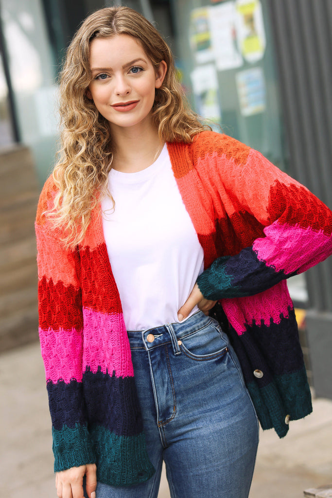 Make Your Day Magenta Honeycomb Knit Button Down Cardigan-Timber Brooke Boutique, Online Women's Fashion Boutique in Amarillo, Texas