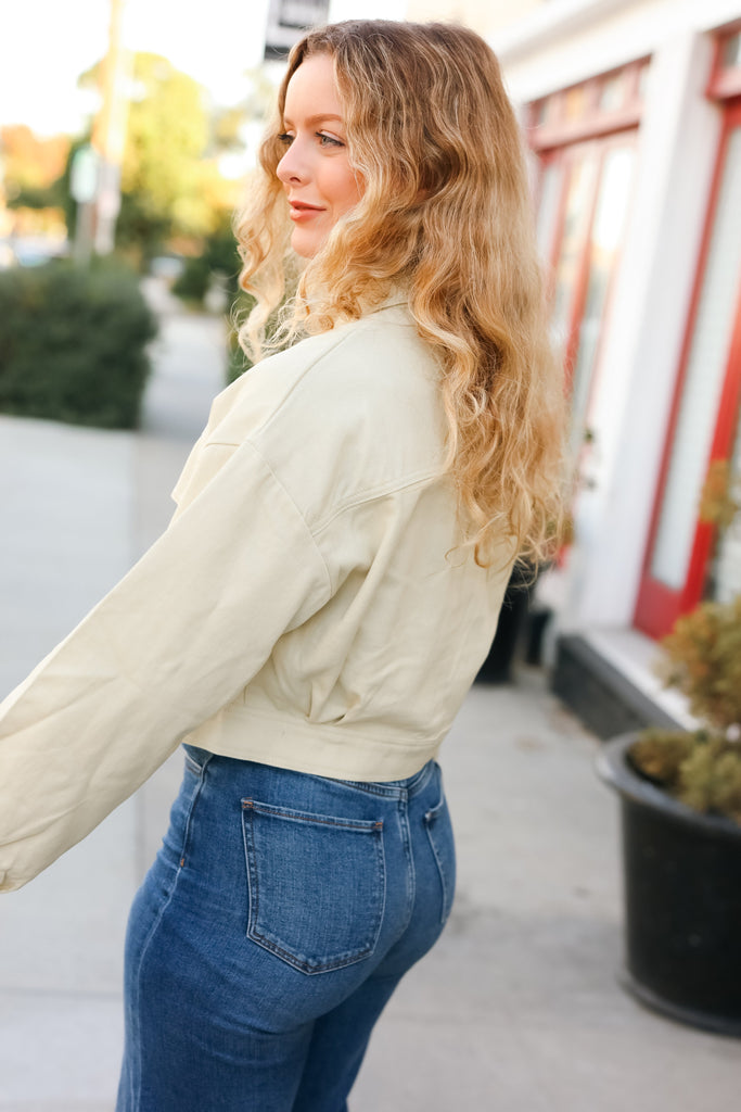 Back In Town Natural Cotton Twill Cropped Jacket-Timber Brooke Boutique, Online Women's Fashion Boutique in Amarillo, Texas