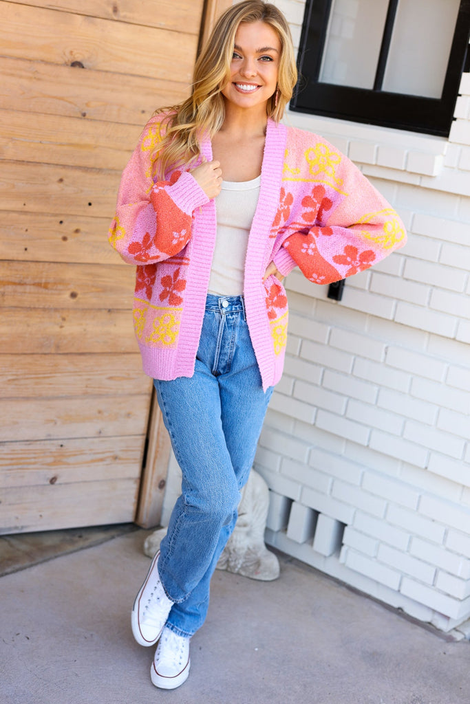 Flower Power Lavender Floral Stripe Knit Open Cardigan-Timber Brooke Boutique, Online Women's Fashion Boutique in Amarillo, Texas