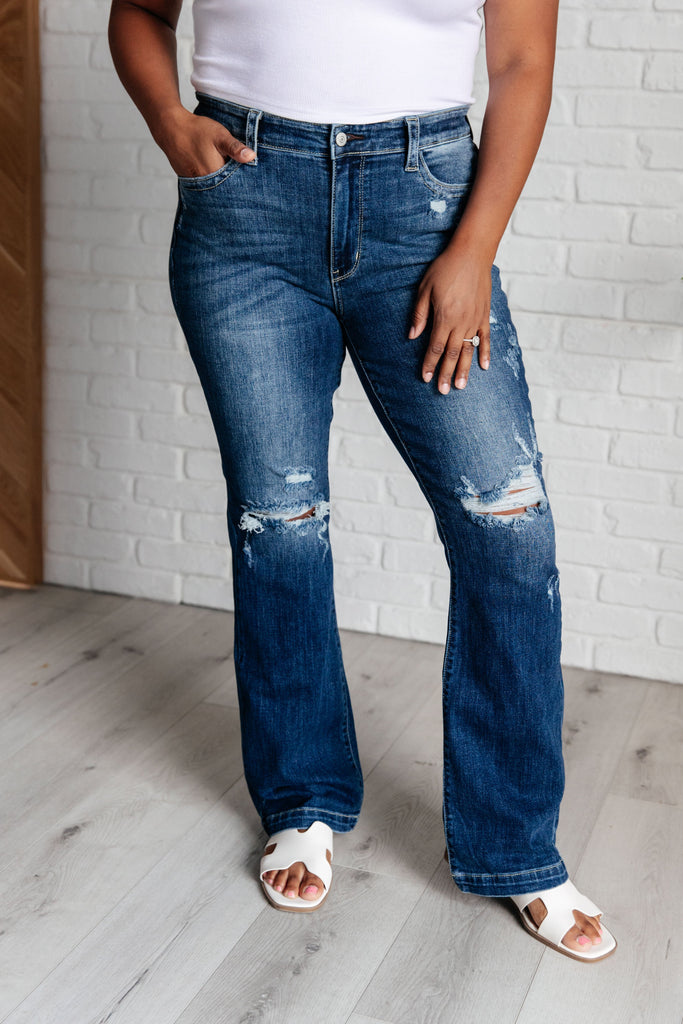 Mila Mid Rise Distressed Bootcut Jeans-Womens-Timber Brooke Boutique, Online Women's Fashion Boutique in Amarillo, Texas