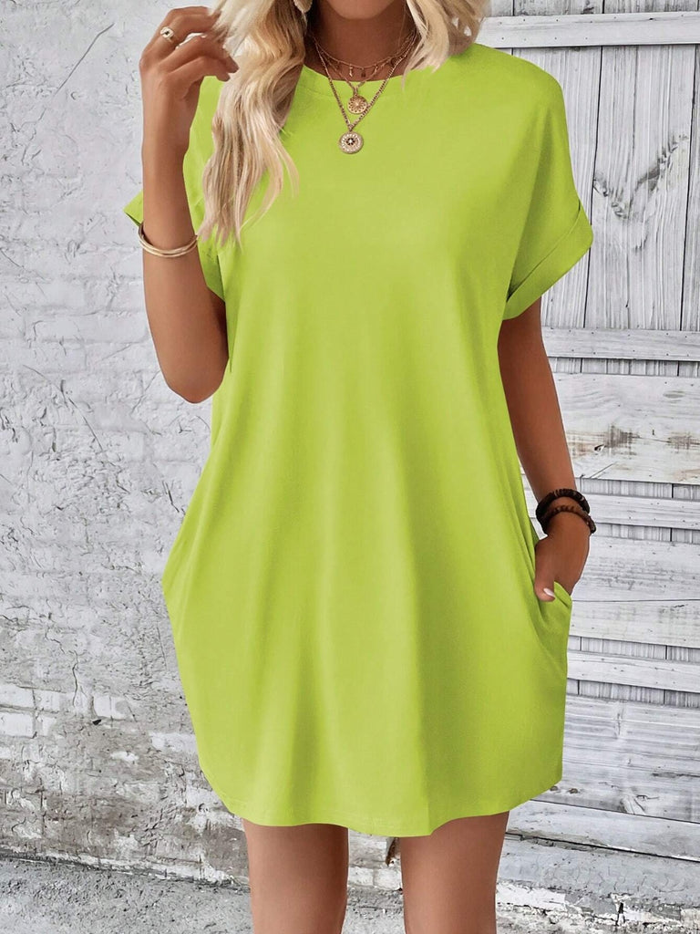 Round Neck Short Sleeve Mini Dress-Timber Brooke Boutique, Online Women's Fashion Boutique in Amarillo, Texas