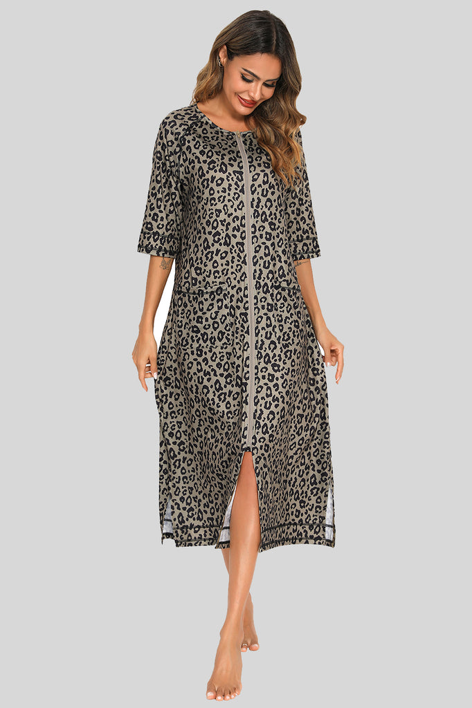 Printed Slit Night Dress with Pockets-Timber Brooke Boutique, Online Women's Fashion Boutique in Amarillo, Texas