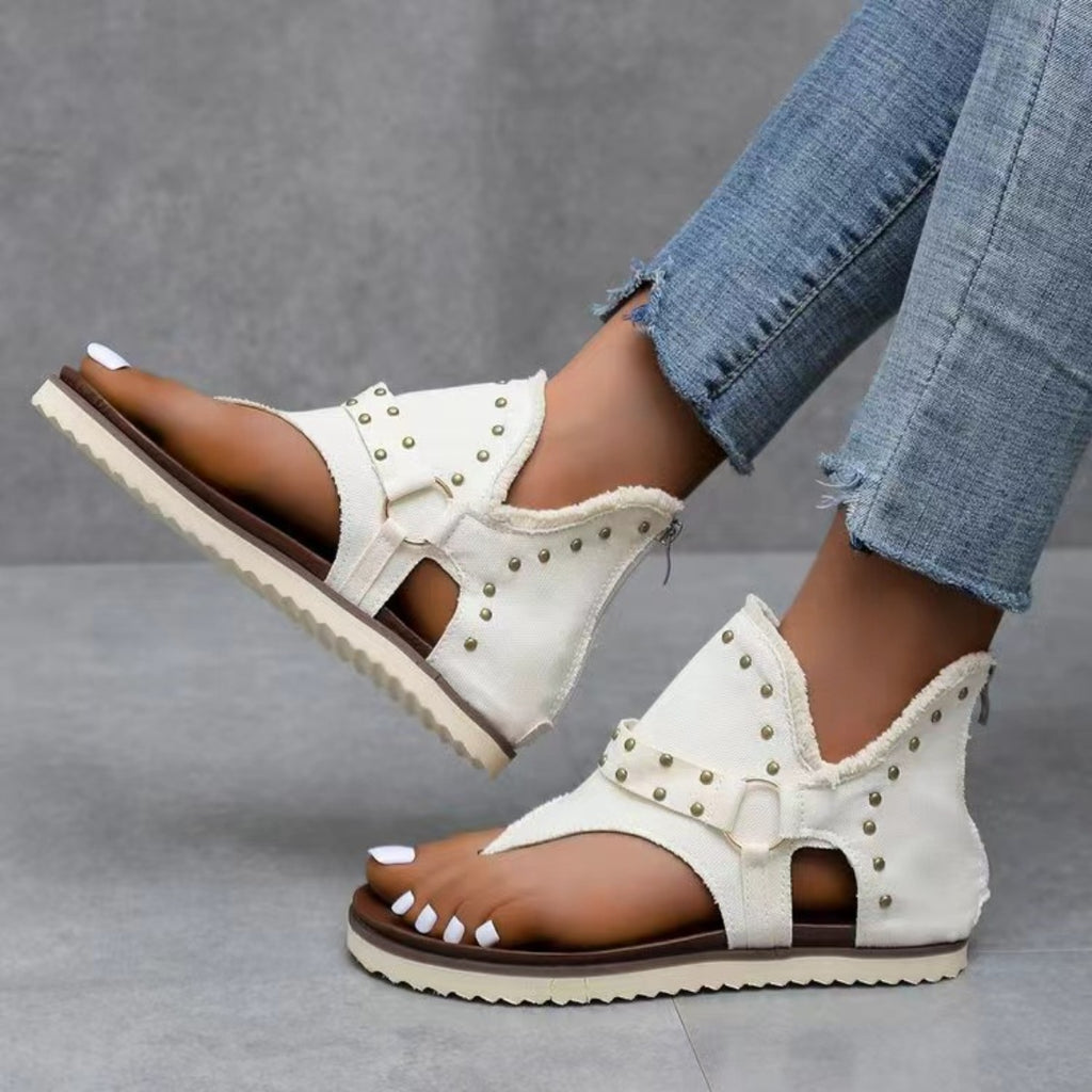 Studded Raw Hem Flat Sandals-Timber Brooke Boutique, Online Women's Fashion Boutique in Amarillo, Texas