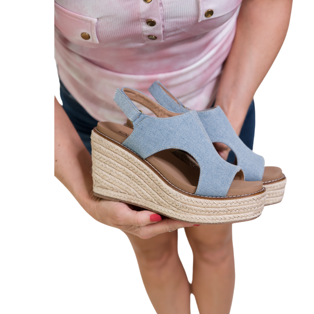 Freddie Wedges in Denim-Corkys-Timber Brooke Boutique, Online Women's Fashion Boutique in Amarillo, Texas