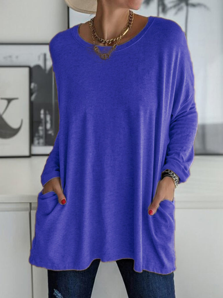 Full Size Round Neck Long Sleeve T-Shirt-Timber Brooke Boutique, Online Women's Fashion Boutique in Amarillo, Texas