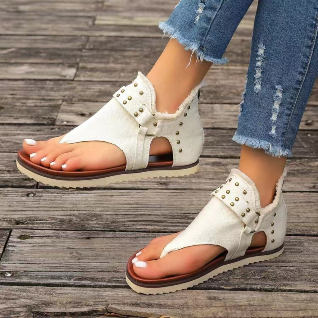 Studded Raw Hem Flat Sandals-Timber Brooke Boutique, Online Women's Fashion Boutique in Amarillo, Texas