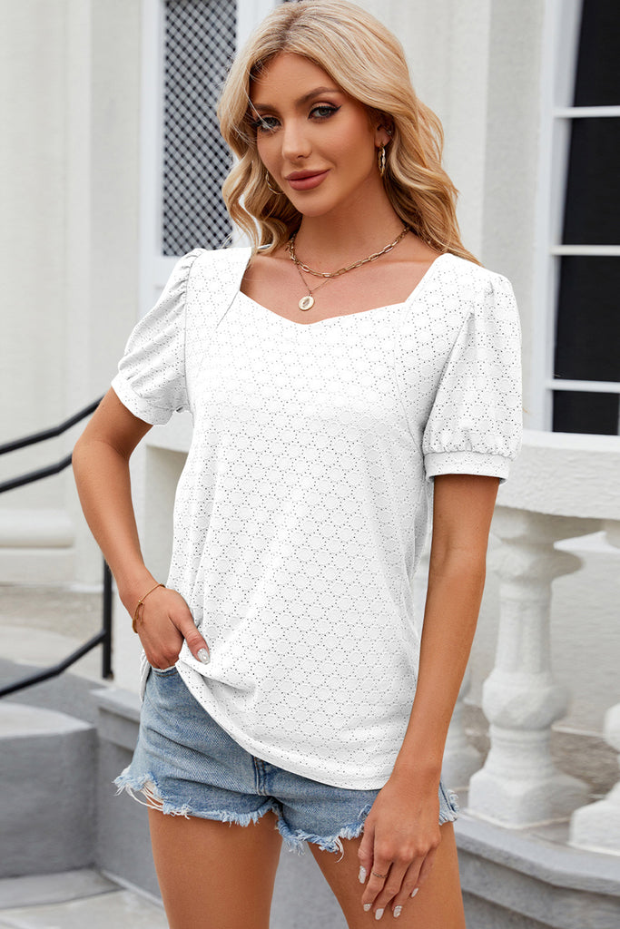 Eyelet Short Sleeve Top-Timber Brooke Boutique, Online Women's Fashion Boutique in Amarillo, Texas