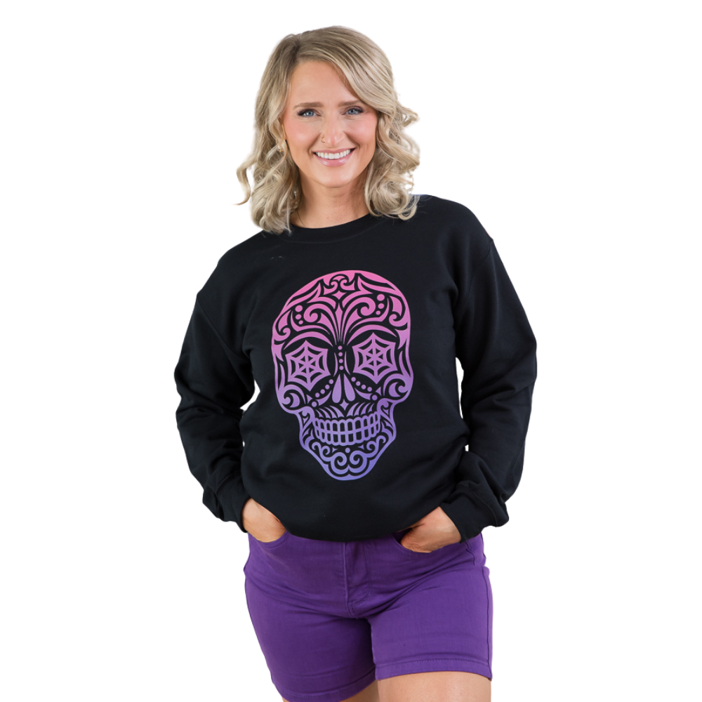 Magenta Sugar Skull Crewneck-BT Graphic Tee-Timber Brooke Boutique, Online Women's Fashion Boutique in Amarillo, Texas