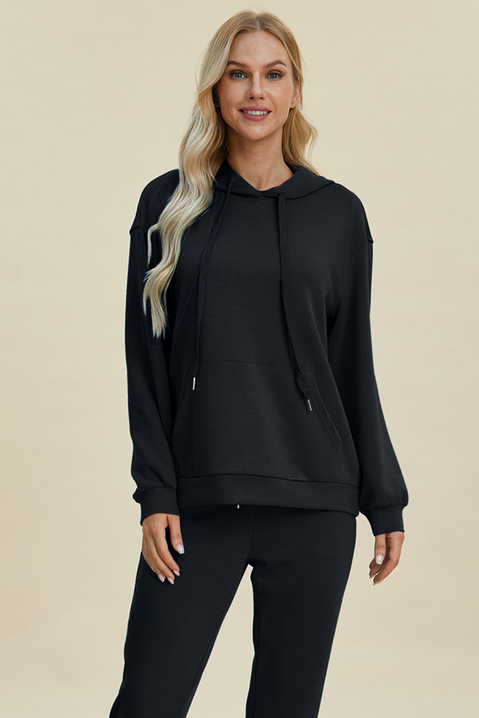 Basic Bae Full Size Air Scuba Drawstring Long Sleeve Hoodie with Kangaroo Pocket-Timber Brooke Boutique, Online Women's Fashion Boutique in Amarillo, Texas