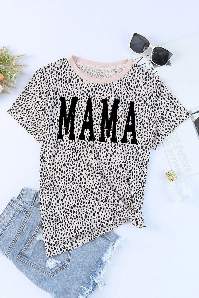 MAMA Animal Print Round Neck Short Sleeve T-Shirt-Timber Brooke Boutique, Online Women's Fashion Boutique in Amarillo, Texas