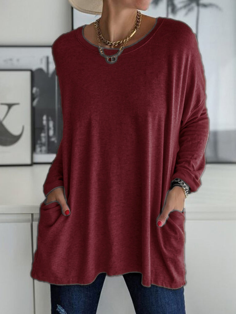 Full Size Round Neck Long Sleeve T-Shirt-Timber Brooke Boutique, Online Women's Fashion Boutique in Amarillo, Texas