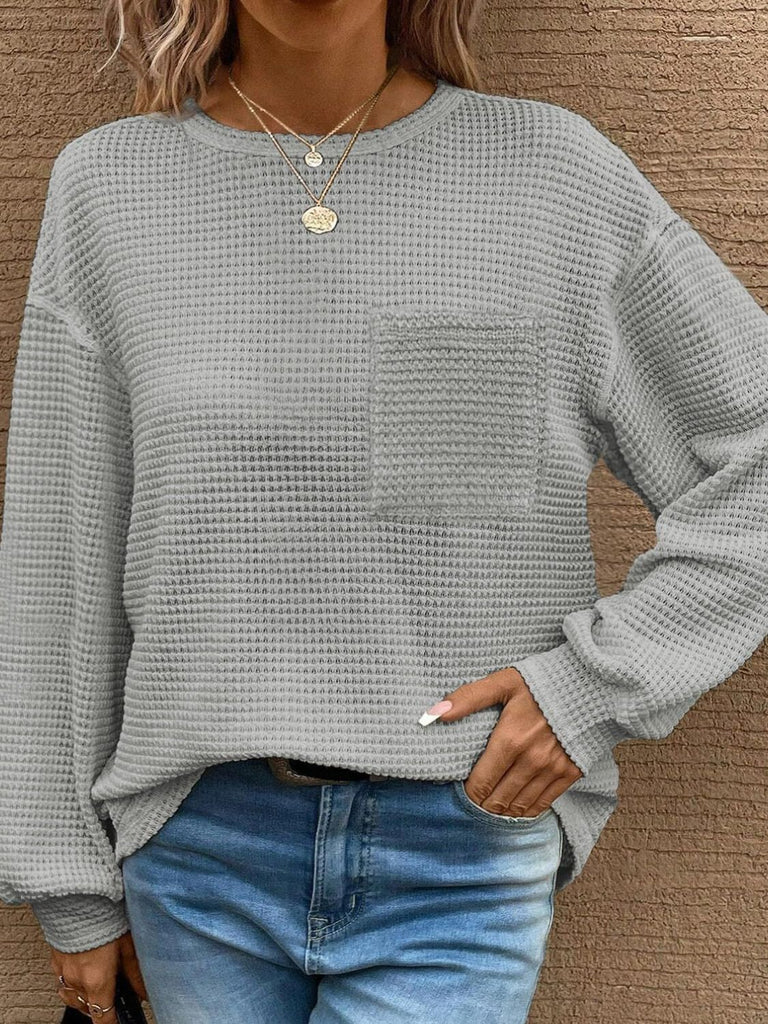 Round Neck Long Sleeve T-Shirt-Timber Brooke Boutique, Online Women's Fashion Boutique in Amarillo, Texas