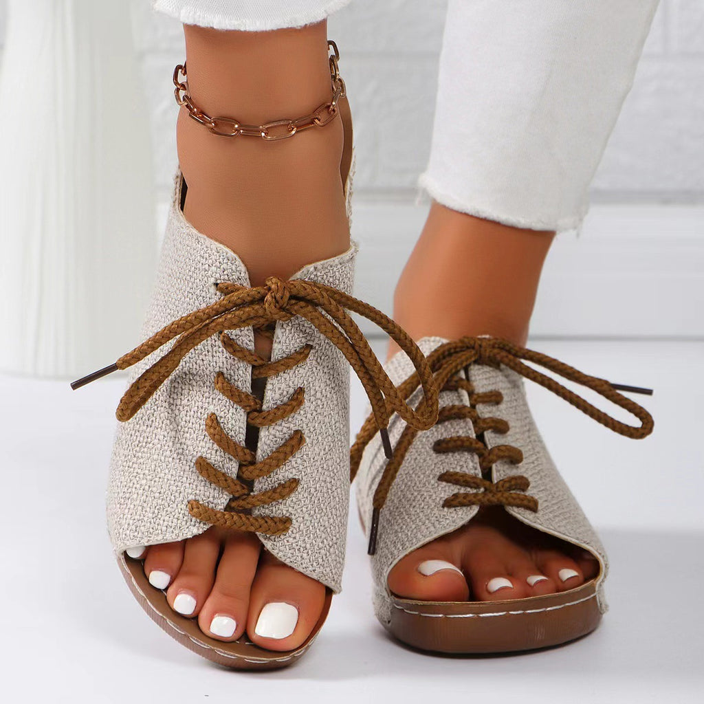 Lace-Up Open Toe Wedge Sandals-Timber Brooke Boutique, Online Women's Fashion Boutique in Amarillo, Texas