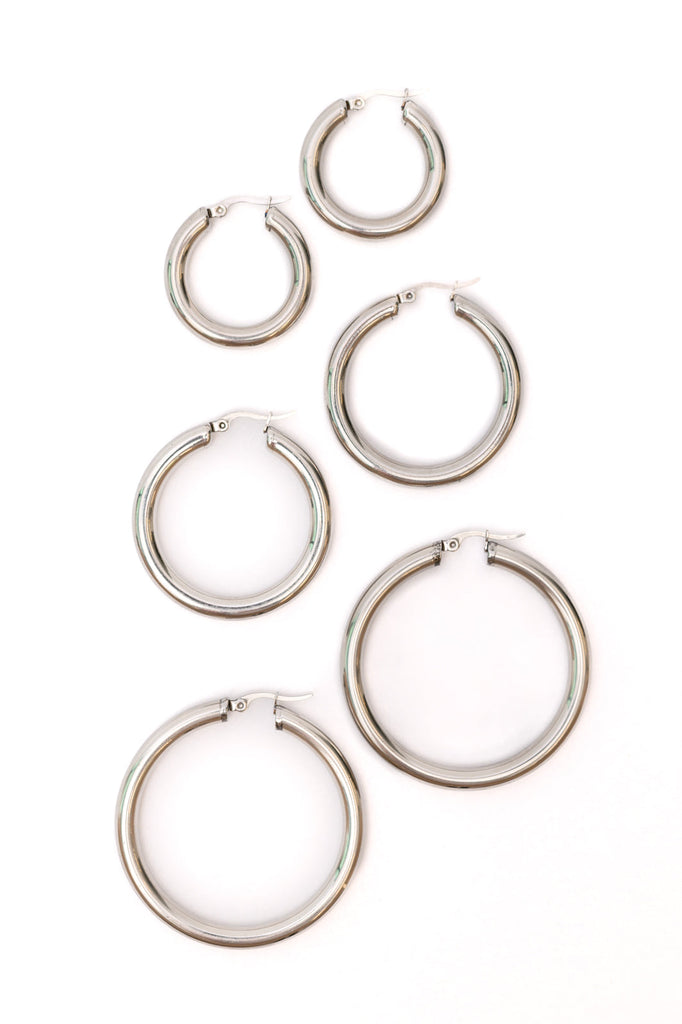 Day to Day Hoop Earrings Set in Silver-Accessories-Timber Brooke Boutique, Online Women's Fashion Boutique in Amarillo, Texas