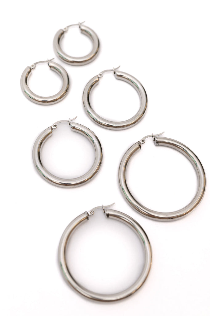 Day to Day Hoop Earrings Set in Silver-Accessories-Timber Brooke Boutique, Online Women's Fashion Boutique in Amarillo, Texas