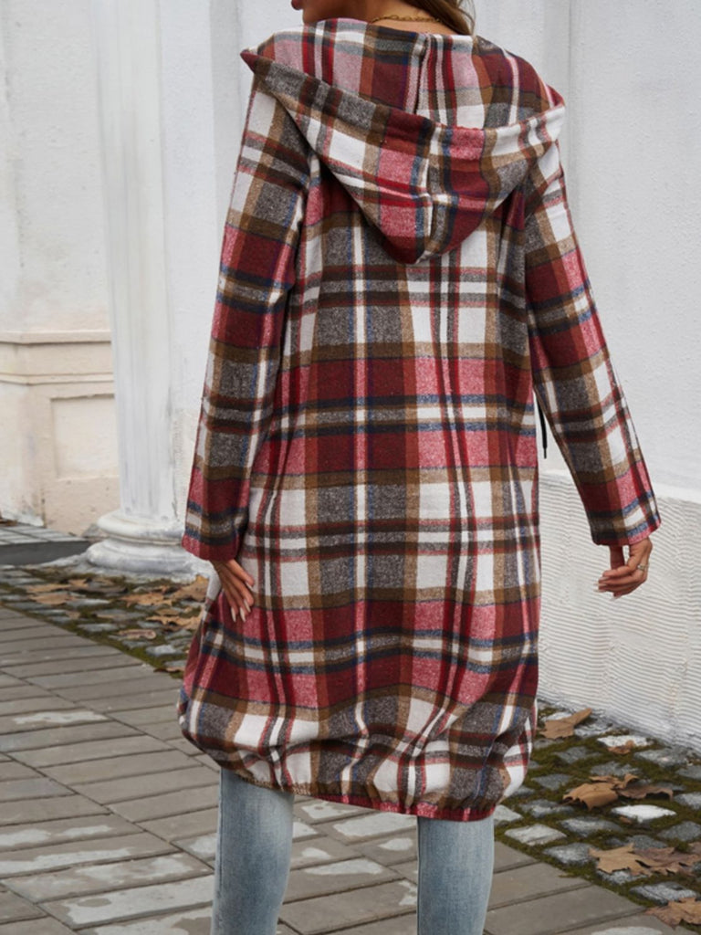 Plaid Zip Up Hooded Coat-Timber Brooke Boutique, Online Women's Fashion Boutique in Amarillo, Texas