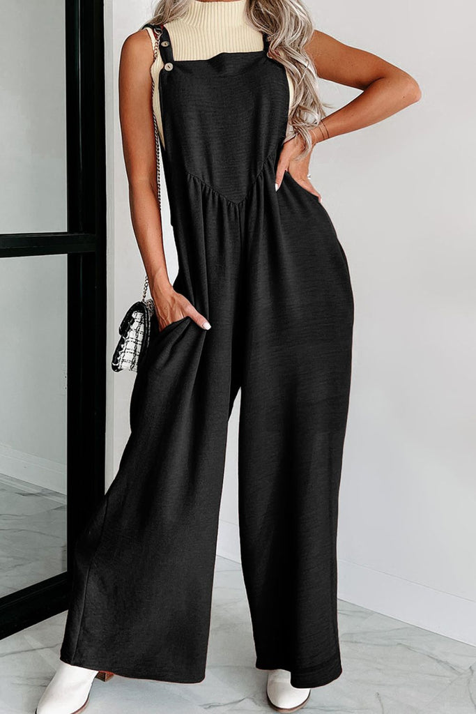 Buttoned Wide Leg Overalls-Timber Brooke Boutique, Online Women's Fashion Boutique in Amarillo, Texas