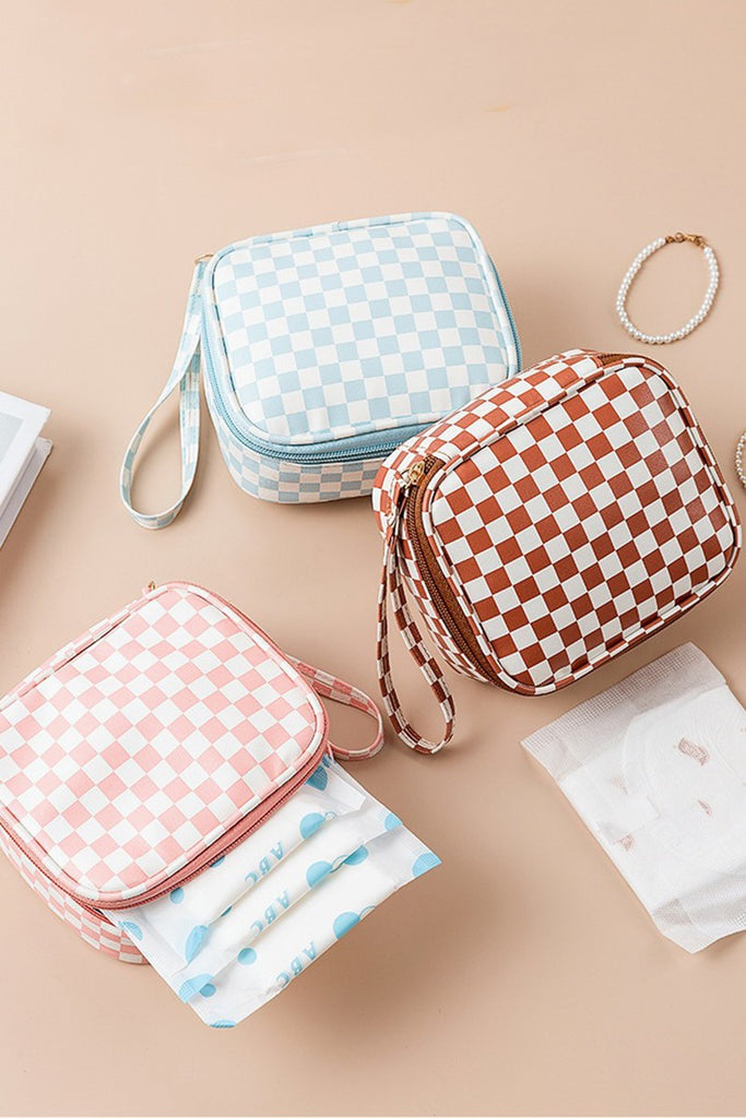 Checkered Cosmetic Makeup Travel Case-Wallet-Timber Brooke Boutique, Online Women's Fashion Boutique in Amarillo, Texas