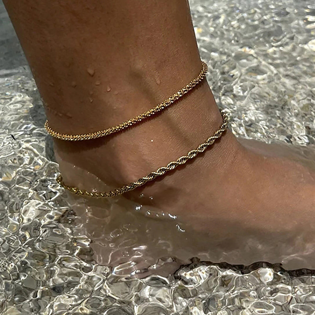 Stainless Steel Twist Chain Ankle Bracelet-Timber Brooke Boutique, Online Women's Fashion Boutique in Amarillo, Texas