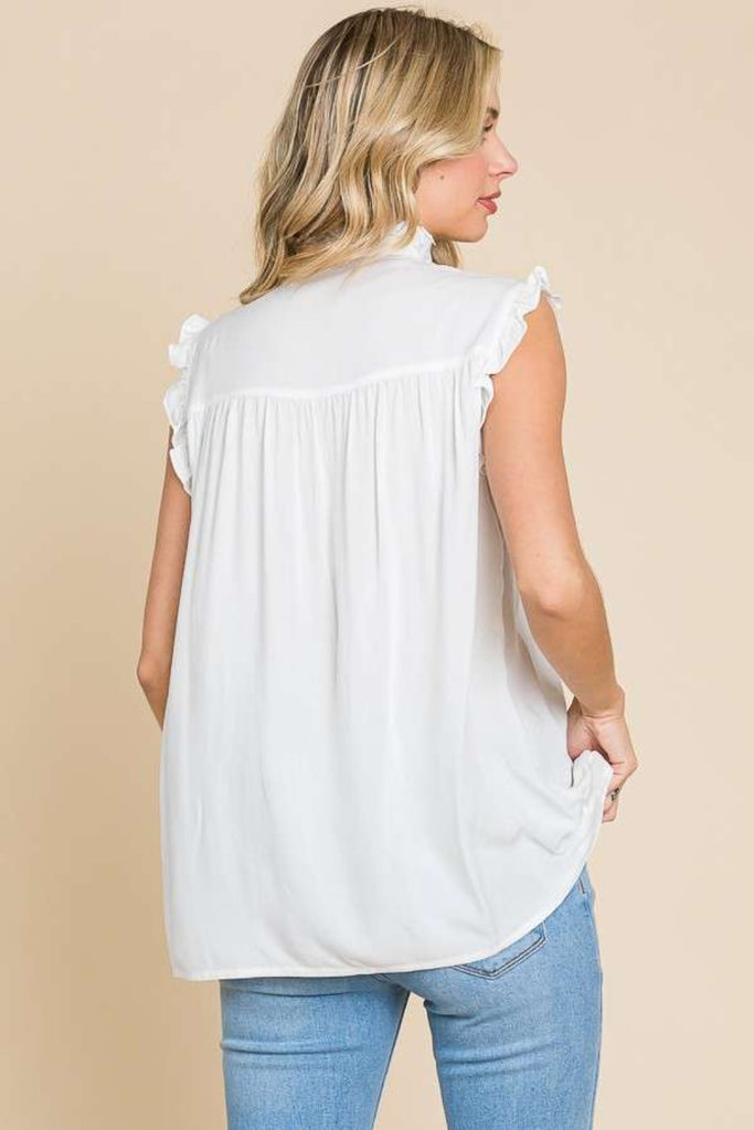 Culture Code Full Size Frill Edge Smocked Sleeveless Top-Timber Brooke Boutique, Online Women's Fashion Boutique in Amarillo, Texas