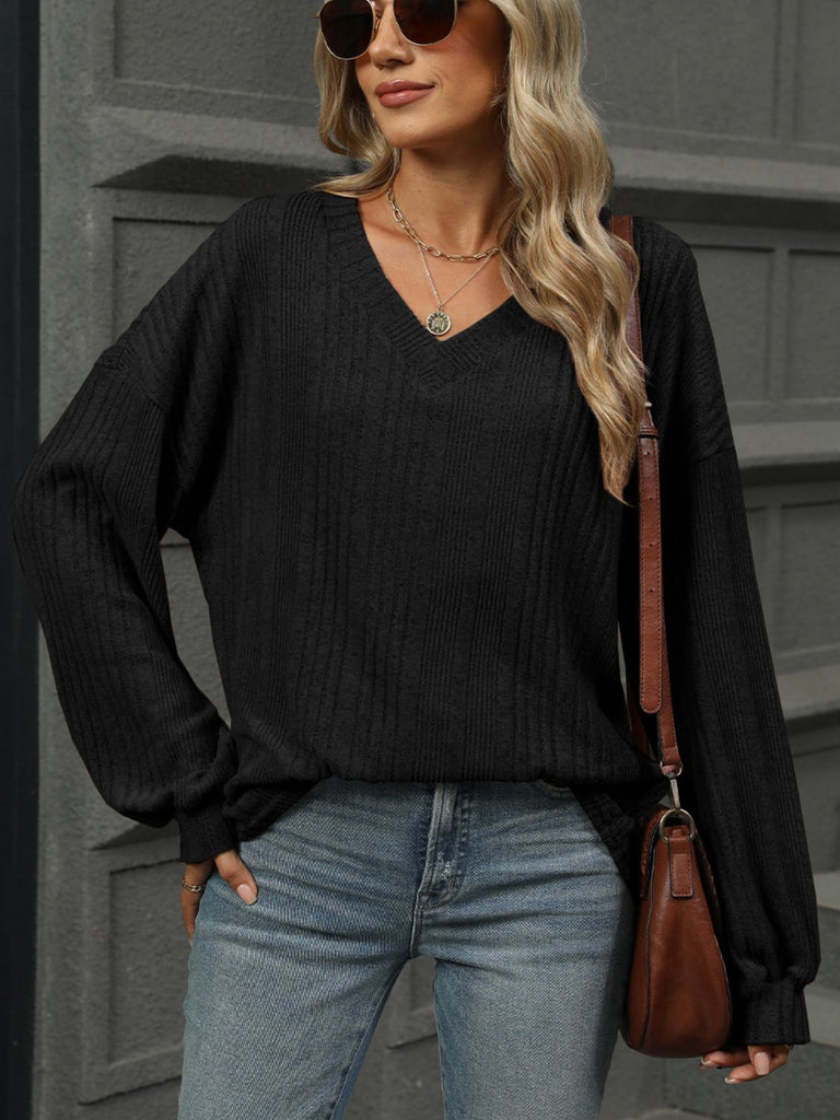 V-Neck Long Sleeve T-Shirt-Timber Brooke Boutique, Online Women's Fashion Boutique in Amarillo, Texas