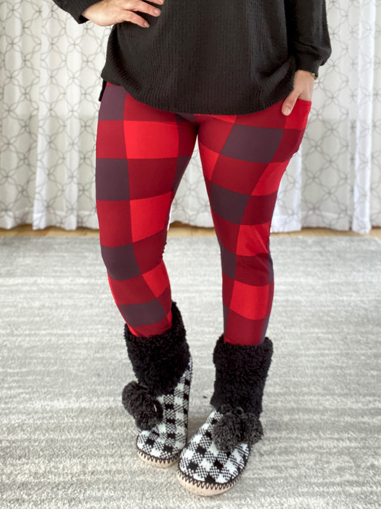 My Plaid Pocket Leggings in Red-Timber Brooke Boutique, Online Women's Fashion Boutique in Amarillo, Texas