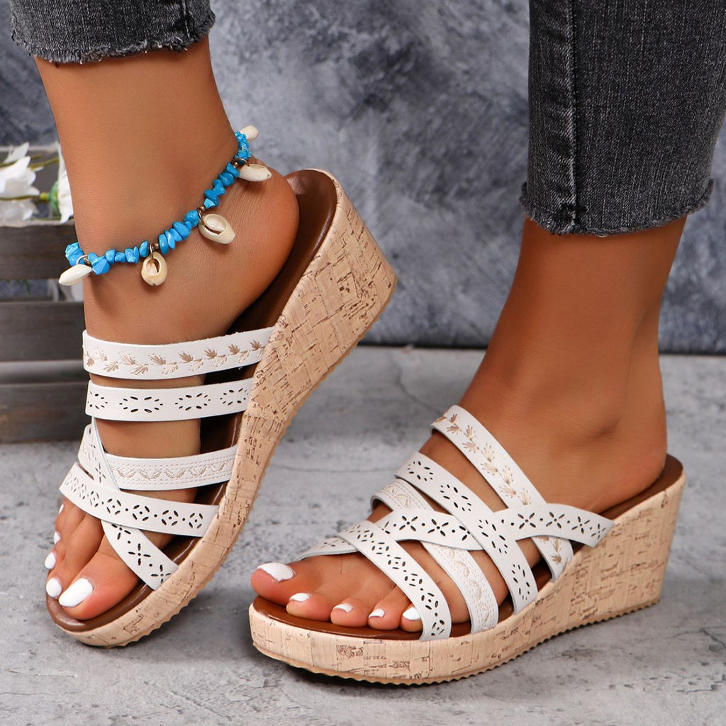 PU Leather Crisscross Wedge Sandals-Timber Brooke Boutique, Online Women's Fashion Boutique in Amarillo, Texas