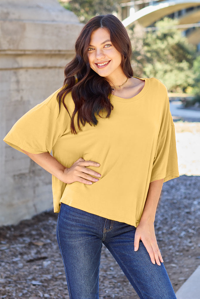 Basic Bae Bamboo Full Size Round Neck Drop Shoulder T-Shirt-Timber Brooke Boutique, Online Women's Fashion Boutique in Amarillo, Texas