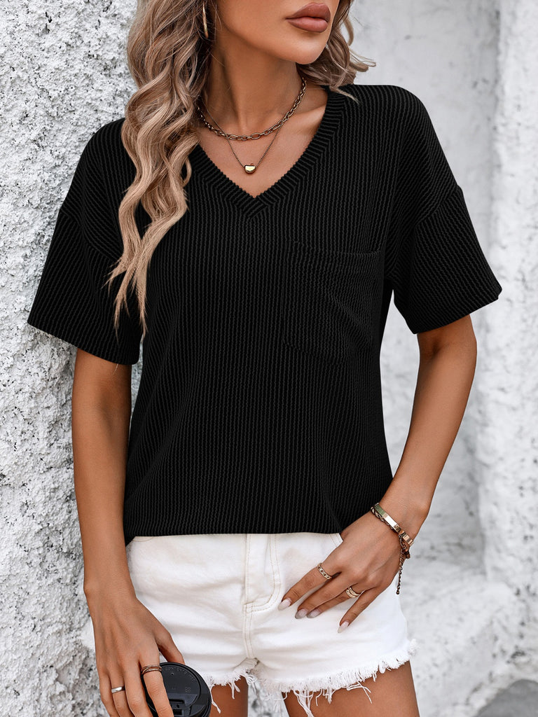 V-Neck Dropped Shoulder T-Shirt-Timber Brooke Boutique, Online Women's Fashion Boutique in Amarillo, Texas