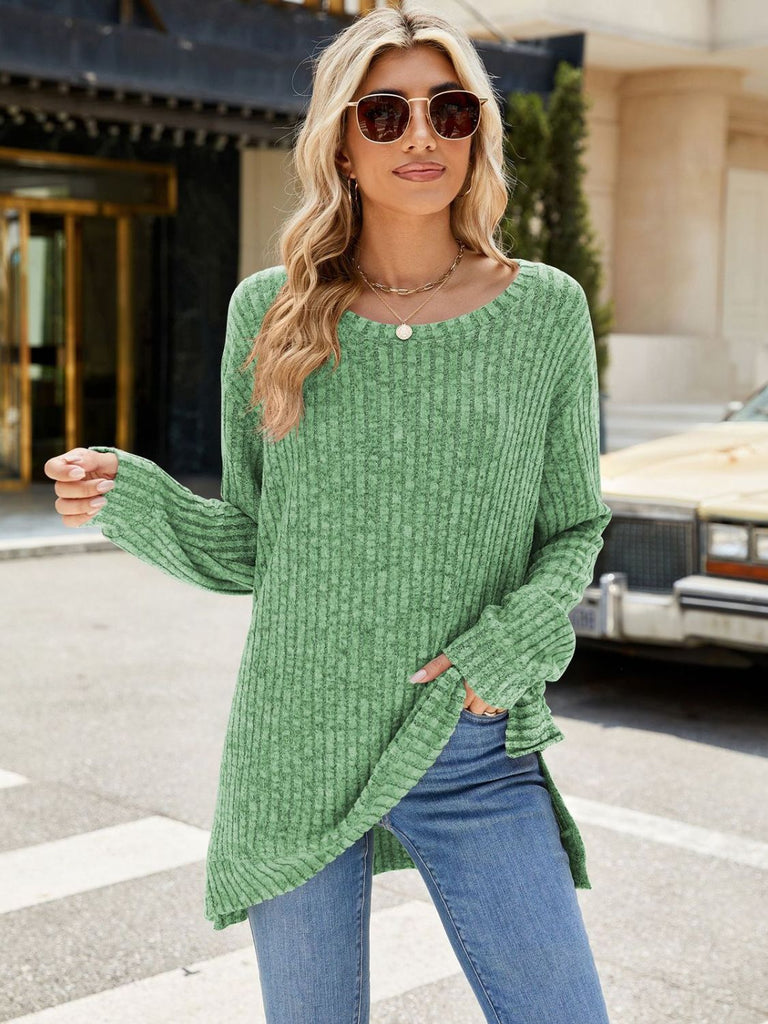 Round Neck Long Sleeve T-Shirt-Timber Brooke Boutique, Online Women's Fashion Boutique in Amarillo, Texas