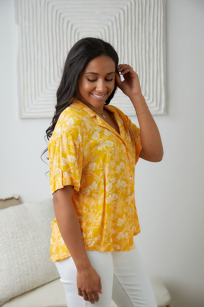 Clementine Floral Button Up Blouse-Short Sleeve Top-Timber Brooke Boutique, Online Women's Fashion Boutique in Amarillo, Texas
