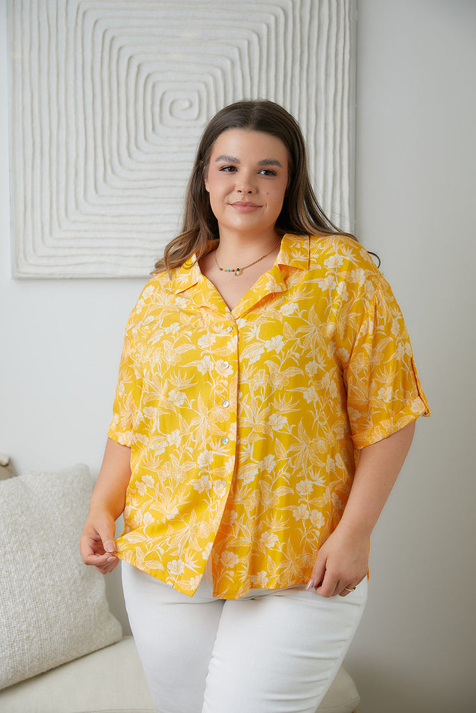 Clementine Floral Button Up Blouse-Short Sleeve Top-Timber Brooke Boutique, Online Women's Fashion Boutique in Amarillo, Texas